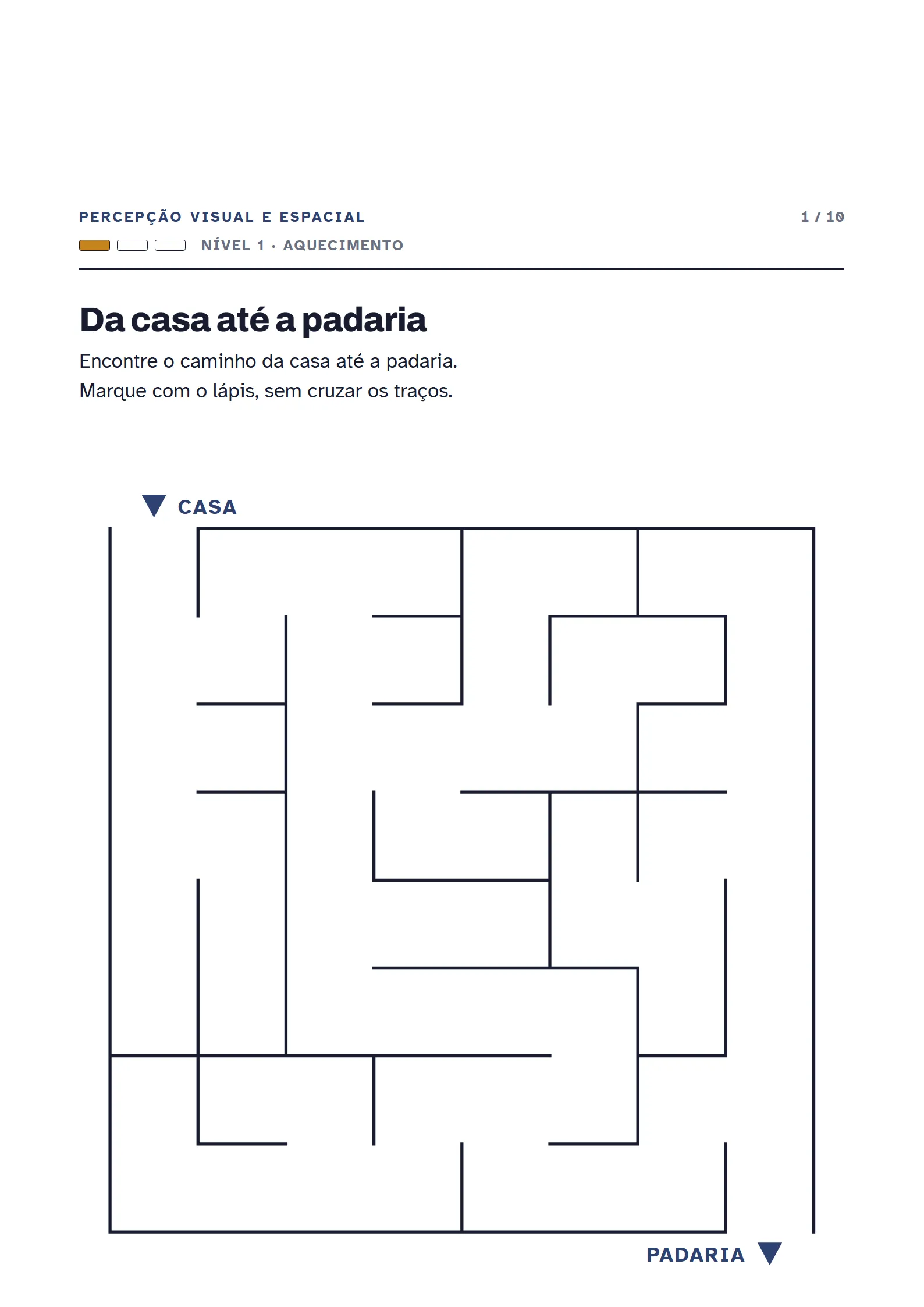 Labirinto do Nível 1, grade de 8 por 8